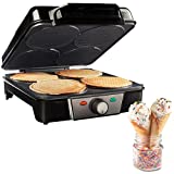 Mini Waffle Ice Cream Cone Maker - Bake 4 Homemade Mini Cones at Once, Includes Shaper Roller - Make Fun Bite Sized Entertaining Desserts for Holiday Parties and Gift Giving