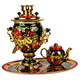 Khokhloma Electric Samovar Set with Tray & Teapot Russian Samovar Tea Maker