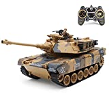 Fisca 1/18 Remote Control Tank 2.4Ghz, 15 Channel M1A2 RC Tank with Smoking and Vibration Controller - Abrams Main Battle Tank That Shoot BBS Airsoft Bullets Military Toy for Kids and Adults