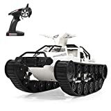 GoolRC RC Tank Car, 1/12 Scale 2.4GHz Remote Control Rechargeable Tank for Kids, 360° Rotating Vehicle Gifts for Boys Girls Teens (White)