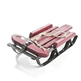 Christmas Holiday Decor Wooden Decorative Old Fashioned Sled Metal Sled with Natural Jute Rope Accent Burgundy (13' H)