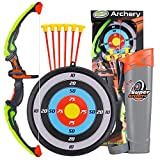 Toysery Bow and Arrow for Kids with LED Flash Lights - Archery Set with 6 Suction Cups Arrows, Target, and Quiver, Practice Outdoor Toys Archery Set for Children Above 6 Years Old, (Green)