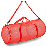 Champion Sports Mesh Duffle Bag with Zipper and Adjustable Shoulder Strap, 15” x 36”, Red - Multipurpose, Oversized Gym Bag for Equipment, Sports Gear, Laundry - Breathable Mesh Scuba and Travel Bag