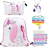 DRESHOW 5 Pack Unicorn Gifts for Girls Drawstring Backpack/Make Up Bag Unicorn Set Children Party