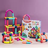 64 PCS Magnetic Balls and Rods Set Building Sticks Blocks Vibrant Colors Different Sizes Curved Shapes Children Educational Stacking STEM Magnet Toys for Kids Age 3+