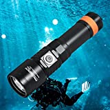 ORCATORCH D710 Scuba Diving Light, 3000 Lumen Underwater Flashlight with 6 Degrees Narrow Beam, IP68 Waterproof Night Dive Torch with Battery Indicator