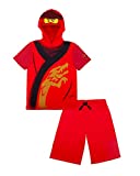 LEGO Ninjago Boys Ninjago Set with Red Shorts and Matching Kai Costume Hooded T-Shirt, 8