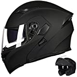 Auboa DOT Full Face Motorcycle Helmet with 2 Visors, Modular Snowmobile Helmet for Adults (Matte Black, M)