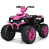 Costzon Kids ATV, 12V Battery Powered Electric Vehicle w/ LED Lights, High & Low Speed, Horn, Music, USB, Treaded Tires, Ride on Car 4 Wheeler Quad for Boys & Girls Gift, Ride on ATV (Pink)