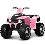 Uenjoy 12V Kids Electric 4-Wheeler ATV Quad Ride On Car Toy w/ 3.7mph Max Speed, Treaded Tires, LED Headlights, Music, Radio, Bluetooth, USB (Pink)