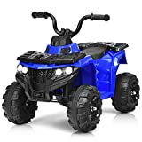 Costzon Ride on ATV, 6V Battery Powered Kids Electric Vehicle, 4 Wheeler Quad w/Headlights, MP3, USB, Volume Control, Large Seat, Electric Ride on Toys for Boys& Girls (Blue)