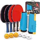 Nibiru Sport Ping Pong Paddles Set - Table Tennis Rackets and Balls, Retractable Net with Posts and Storage Case - Pingpong Paddle and Game Table Accessories (4-Player Set)