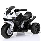 Costzon Kids Ride on Motorcycle, Licensed BMW 6V Battery Powered 3 Wheels Motorcycle Toy for Children Boys & Girls, Electric Ride on Motorcycle w/Headlights &Music, Pedal (Black)