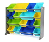 Humble Crew Extra-Large Toy Organizer, 16 Storage Bins, Grey/Blue/Green/Yellow