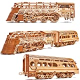Wood Trick Atlantic Express Train 3D Wooden Puzzles for Adults and Kids to Build - 26.7x4 in - Rides up to 9 ft - Mechanical Locomotive Model Kit for Adults and Kids