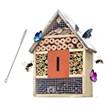 FUNPENY Wooden Insect House, Insect Hotel with Brush for Butterfly, Bees and Ladybugs