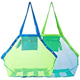 HOMETALL Mesh Beach Tote Bag, Kids Sea Shell Bags,2 Pack Large Beach Toy Bag Away from Sand,Bag Toys Organizer,Sand Toys Collector-Beach Pool Gear(Green+Blue)