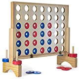 Giant Four in a Row Family Game, Jumbo Wooden 4 in A Row for Indoor and Outdoor Yard Use with Travel Bag Included - Best Lawn Games with Coins, Rules, and Carrying Case