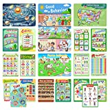 Learning Posters for Toddlers, Alphabet Chart, 20 Pack Preschool Learning Posters for Pre K-K, 1-100 Educational Posters for Preschoolers Kindergarten Home Classroom Decor with Glue Dot-16 x 11 Inch