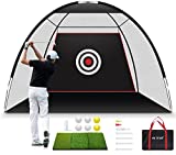 Bltend Golf Net, 10x7ft 7-in-1 Golf Practice Net with Tri-Turf XL Golf Mat, Target Cloth, 6 Golf Balls, 7 Golf Tees, Carry Bag, Golf Hitting Training Aids for Driving Chipping Backyard Indoor Outdoor