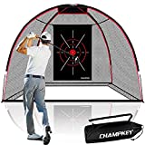 CHAMPKEY Premium 10' x 7' Golf Hitting Net | 5 Ply-Knotless Netting with Impact Target Golf Practice Net Ideal for Indoor and Outdoor Training