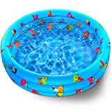 Inflatable Kiddie Pool for Kids - Kids Pools for Backyard - Swimming Pool for Kids, Toddlers, Baby - 3 Ring Pools for Inside and Outside - Durable Material with Soft Blow Up Bubble Botton, Blue