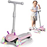 ScootHop Electric Scooter for Kids, 3 Wheel Toddlers Girls Boys, Adjustable Height, Lean to Steer, Kick Kids with LED Light-up Wheels Ages 2-8 Unique Gift, Pink (PG-K2)