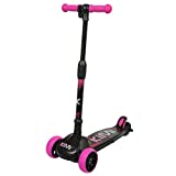 KIMI 3 Wheel Electric Kids Scooter - Motorized Scooter for Children Ages 4-7 - Light Up Wheels, Adjustable Handlebar, Folds for Easy Storage - Rechargeable Battery, 5 MPH Limit (Pink)