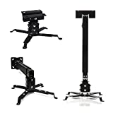 Henxlco Universal Projector Mount Wall or Ceiling Bracket with Adjustable Height and Extendable Arms Tilt DLP LCD Projection Mount for Home and Office Different Size Projector (Black)
