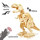 ROKR 3D Wooden Puzzle-Robotic Dinosaur Toys,Sound Controlled Walking T-Rex Jigsaw Puzzle Engineering Toy,Building Model Wood Craft Kit,Brain Teaser Games,Birthday Gift for Boys,Kids and Adults
