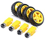 Yeeco 4pcs DC Electric Motor 3-6V Dual Shaft Geared TT Magnetic Gearbox Engine with 4Pcs Plastic Car Tire Wheel, Mini Φ67mm Smart RC Car Robot Tyres Model Gear Parts