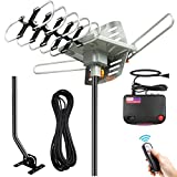 Vansky TV Antenna for Smart TV- 250 Miles Long Range OTA Amplified Antenna TV Digital HD Outdoor Support 4K 1080P UHF VHF and 2TVs- Wireless Remote Rotation Control, 33ft Coax Cable & Mounting Pole