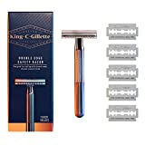 King C. Gillette Safety Razor with Chrome Plated Handle and 5 Platinum Coated Double Edge Safety Razor Blade Refills