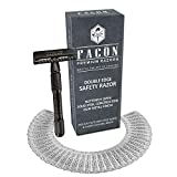 50 BLADES + Facón Classic Long Handle Double Edge Safety Razor - Platinum Japanese Stainless Steel Blades - Butterfly Open Shaving Razor for Smooth Wet Shaving Experience - 200+ Shaves
