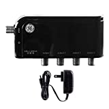 GE 4-Way TV Antenna Amplifier Splitter Clears Up Pixelated Low-Strength Channels Distributes Signal to Multiple TVs 50-1006MHz Low Noise Antenna Signal Booster HD Digital VHF UHF Indoor 34479