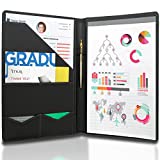 STYLIO Padfolio/Resume Portfolio Folder - Interview/Legal Document Organizer & Business Card Holder - with Letter-Sized Writing Pad - Handsome Piano Noir Faux Leather Matte Finish & Accent Stitching