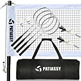 Patiassy Professional Badminton Set with 4 Carbon Aluminum Rackets and 2 Goose Feather Shuttlecocks Portable Badminton Net with Winch System and Carrying Bag
