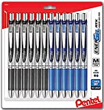 Pentel EnerGel 0.7 mm RTX Retractable Liquid Gel Pen, Bulk Combo Pack of 6 BLACK INK & 6 BLUE INK metal pens (Total of 12 Deluxe Pens in box) Medium Line, Metal Tip pentel pens