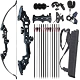 Monleap Recurve Bow and Arrows for Adults 51' Archery Set Right Hand Longbow 30-50lb Aluminum Alloy Riser Takedown Bow Arrow Quiver Bow Sight for Beginner to Intermediate Shooting Hunting (40 pounds)