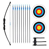 Procener 45' Bow and Arrow Set for Kids Archery Beginner Gift Recurve Bow Kit with 9 Arrows 2 Target Face 18 Lb for Teen Outdoor Sports Game Hunting Toy