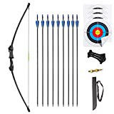 Mxessua 45' Bow and Arrows Set for Teens Recurve Archery Beginner Gift Longbow Kit Includes 9 Arrows, 4 Target Face Paper, Armground,Quiver, Sight 18 Lb for Backyard Sport Game (Black)