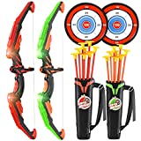 Doloowee 2 Pack Bow and Arrow for Kids Toys with LED Lights - Archery Set with 2 Bow, 16 Suction Cups Arrows 2 Target and 2 Shoulder-Strapped Quiver Indoor and Outdoor Toys for Boys and Girls