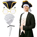 Yewong Colonial Costume Set Revolutionary War Tricorn Hat Retro Eyeglasses Historical Judge Wig Colonial Dress up Accessories