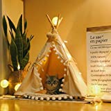 little dove Pet Teepee House Fold Away Pet Tent Furniture Cat Bed with Cushion 28 Inch Beige Pompom