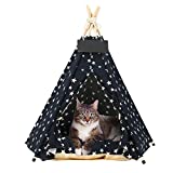 EMUST Pet Teepee, Large Dog Teepee Bed with Thick Cushion, 24 Inch Tall, Portable Washable Teepee Tent for Dogs Puppy, Cat and Rabbits, for Pets Up to 33lbs (Star-Navy, Medium (Pack of 1))