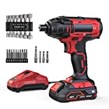 Impact Driver, 180Nm 20V Cordless Impact Drill with 2.0Ah Rechargeable Battery, 2.4A 60-Min Fast Charger, 28pcs Accessories, 1/4' All-Metal Hex Chuck, 0-2800RPM Variable Speed