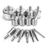 15 Pcs Diamond Drill Bits for Ceramic, Diamond Hole Saw Drill Bit Set Kit, High Quality Glass Drill Bit for Bottles,Pots, Marble, Granite Stone, Tile Cutting 0.23 Inch - 2 Inch（6mm - 50mm）YLYL