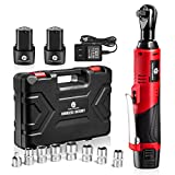 FirstPower Cordless Ratchet Wrench 3/8' 40 Ft-lbs 12V Electric Ratchet with Variable Speed Trigger 2* 2.0Ah Lithium Batteries+1.5A Quick Charger+7 Sockets+1/4' Adapter for the Power Ratchet