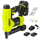 BHTOP 20V Cordless Brad Nailer＆Stapler, 18 Gauge 2 in 1 Stapler Kit, Heavy Finish Nail Gun with 2 Pack 2.0A Rechargeable Battery, Charger, 2500 Brad Nails and 500 Staples Safety Glasses in Green