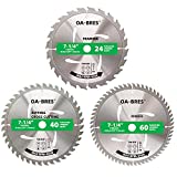 3Pack Combo 7-1/4 Inch Circular Saw Blades with 5/8' Arbor, TCT ATB 24T Framing, 40T Crosscutting, 60T Finish Saw Blade for Various Wood Cutting
